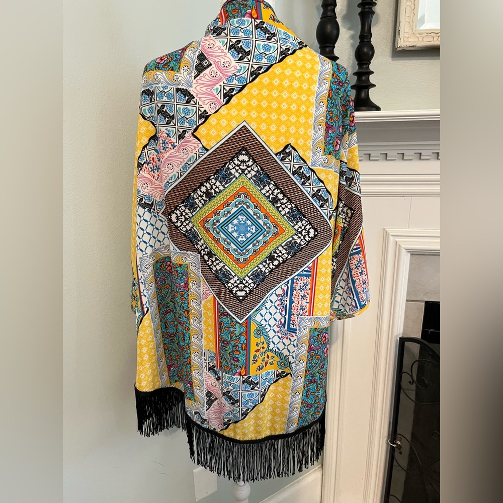 NY Collection Multicolor Geometric Kimono